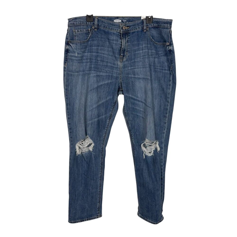 NWT Old Navy Boyfriend Mid-Rise Distressed Jeans Women's 14 Ripped Knees